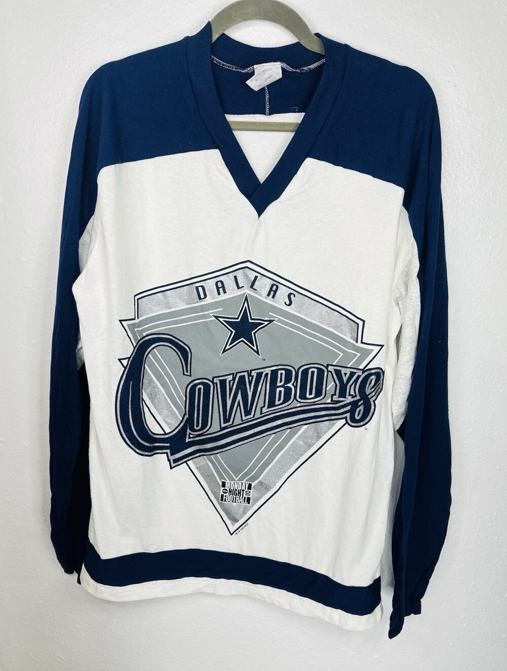 Vtg Rare 1995 Dallas Cowboys Monday Night Football Long Sleeve V Neck Large NFL